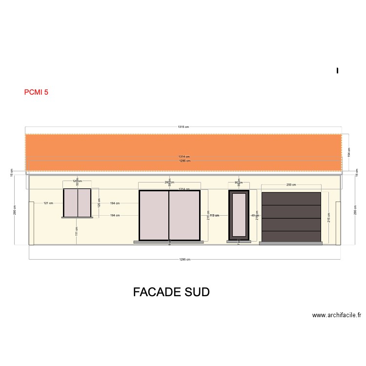 Facade sud projet 2. Plan de 2 pièces et 39 m2