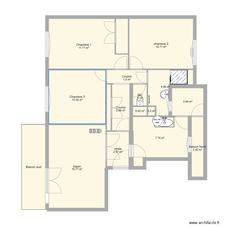 plan appartement 83 m2