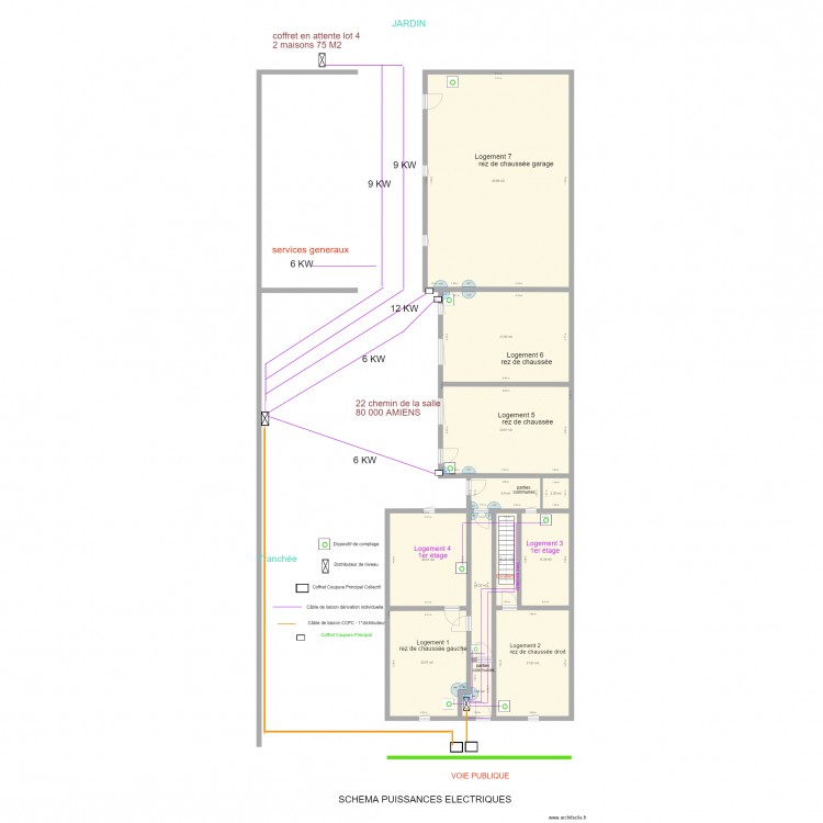 plan de masse ENEDIS 7 unités plus  1 SG. Plan de 0 pièce et 0 m2