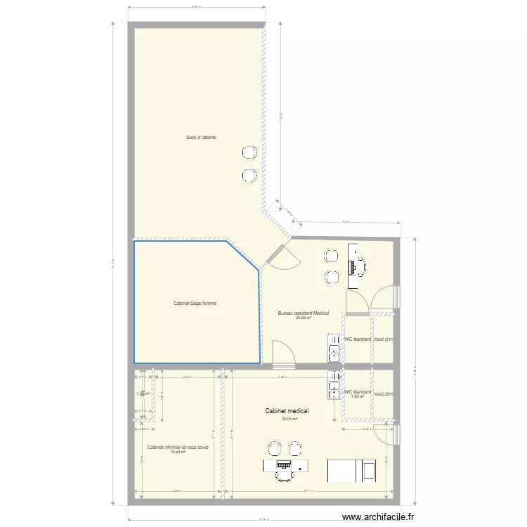 cabinet Medical double  cabinet  infimier patio. Plan de 