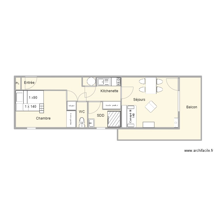 Rond point 10. Plan de 7 pièces et 45 m2