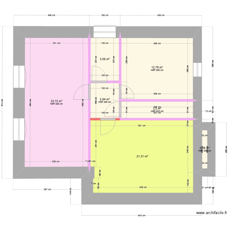 Etage A111. Plan de 7 pièces et 68 m2
