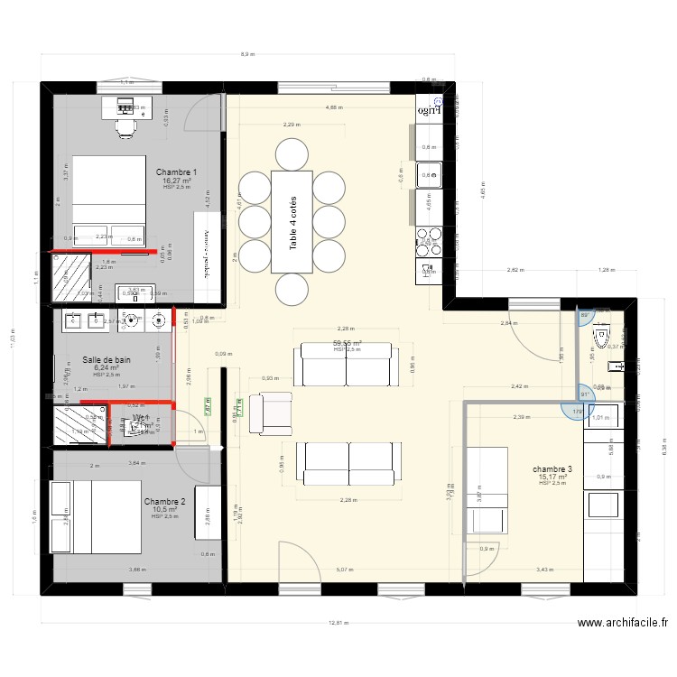 Audresselles New version 2. Plan de 6 pièces et 109 m2