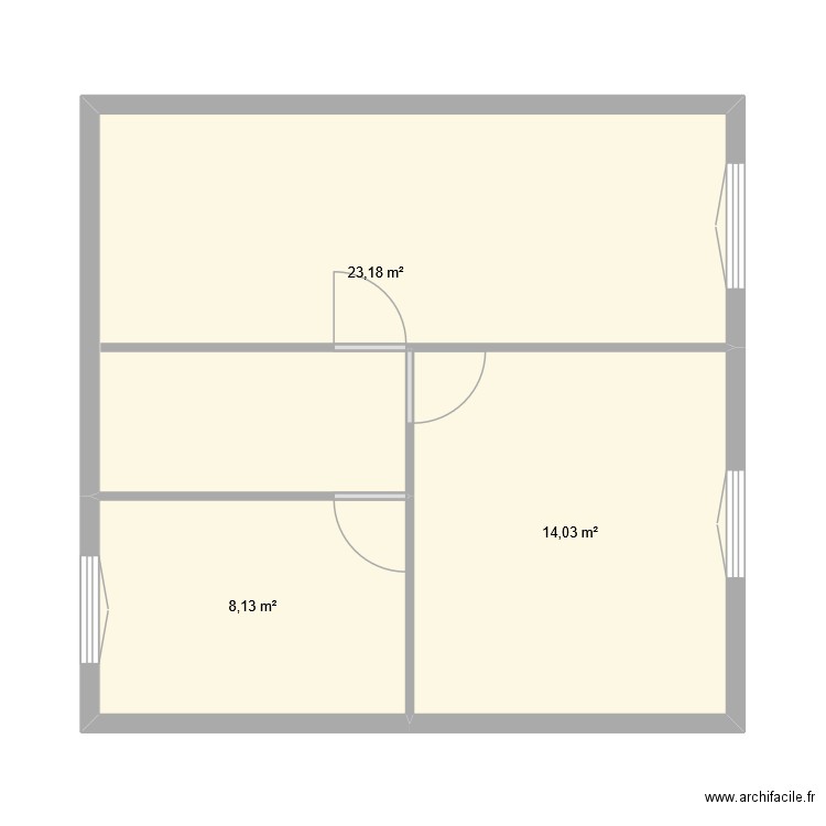 Etage. Plan de 3 pièces et 45 m2