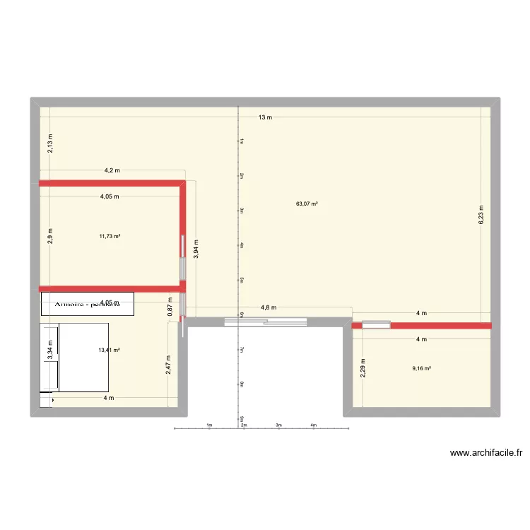 test maison U 1. Plan de 4  et 97 m²