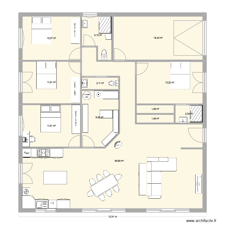 plan 5. Plan de 12 pièces et 159 m2