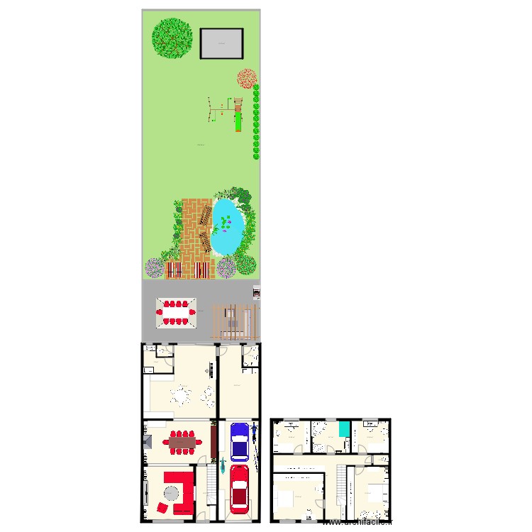 Maison mitoyenne. Plan de 19 pièces et 665 m2