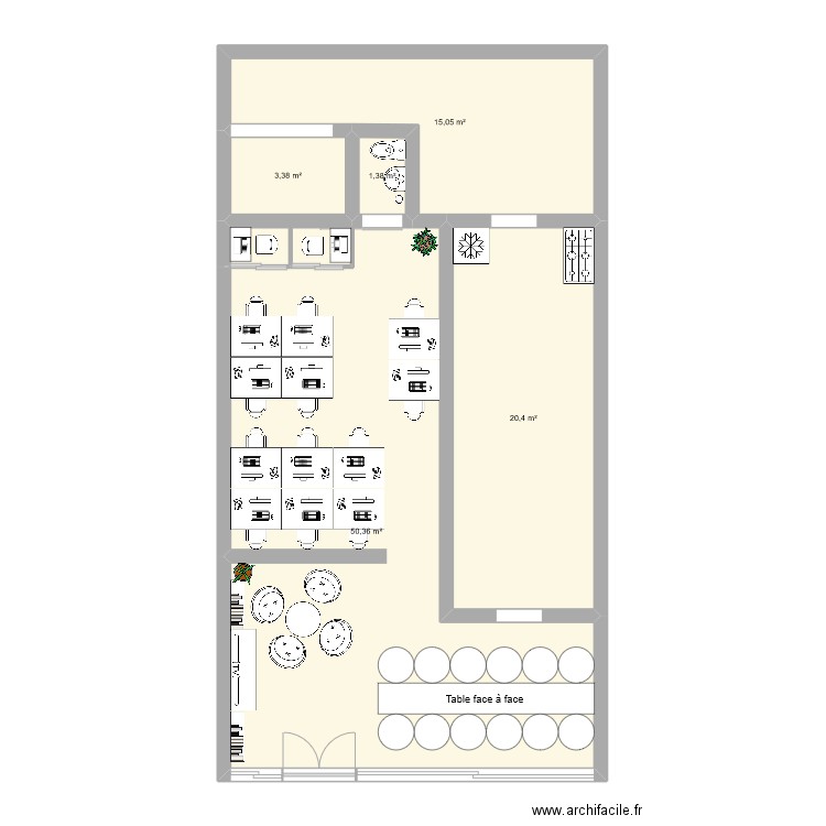 salle. Plan de 5 pièces et 91 m2