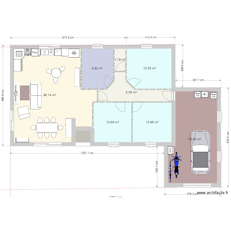 plan simple 99 m2 meublè 3 chambres. Plan de 0 pièce et 0 m2