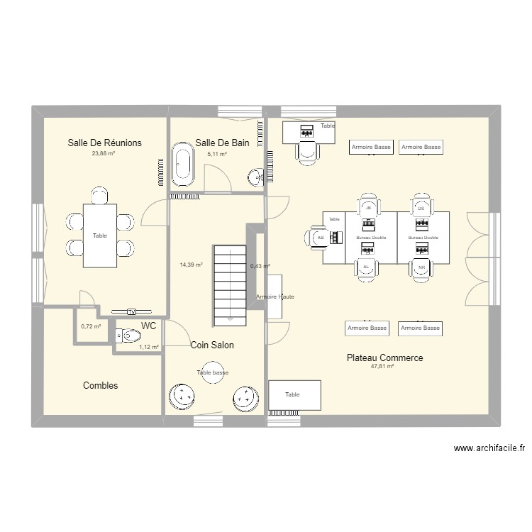 Etage aménagé. Plan de 7 pièces et 93 m2