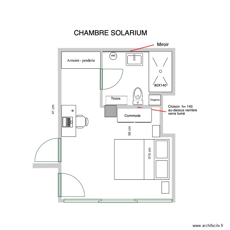 Chambre Solarium version sanibroyeur. Plan de 0 pièce et 0 m2