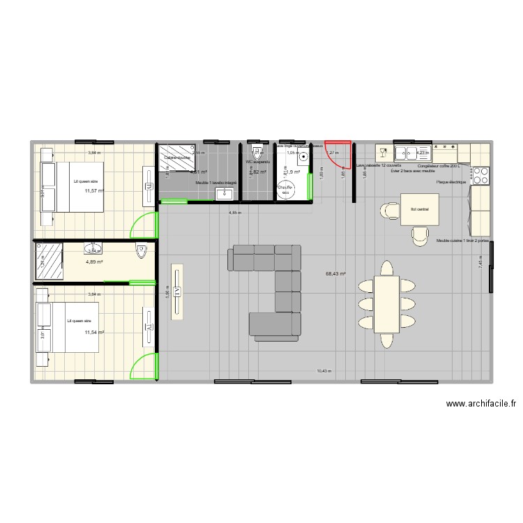 SDB 11. Plan de 7 pièces et 105 m2