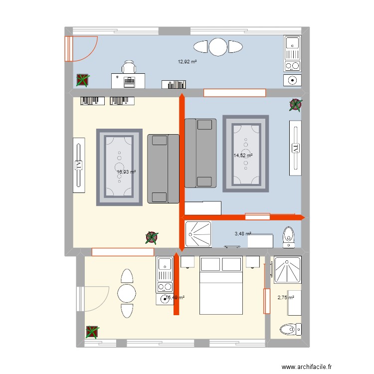 GODCHOT RDC V2. Plan de 6 pièces et 66 m2