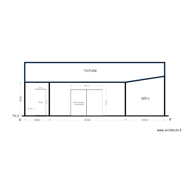 COUPE BB RUDY. Plan de 3 pièces et 47 m2