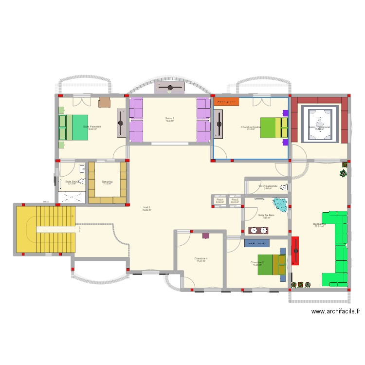 VILLA EQUIPE. Plan de 26 pièces et 442 m2