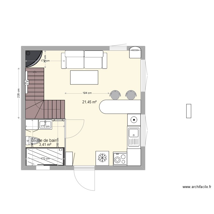 QUEBEC. Plan de 2 pièces et 25 m2