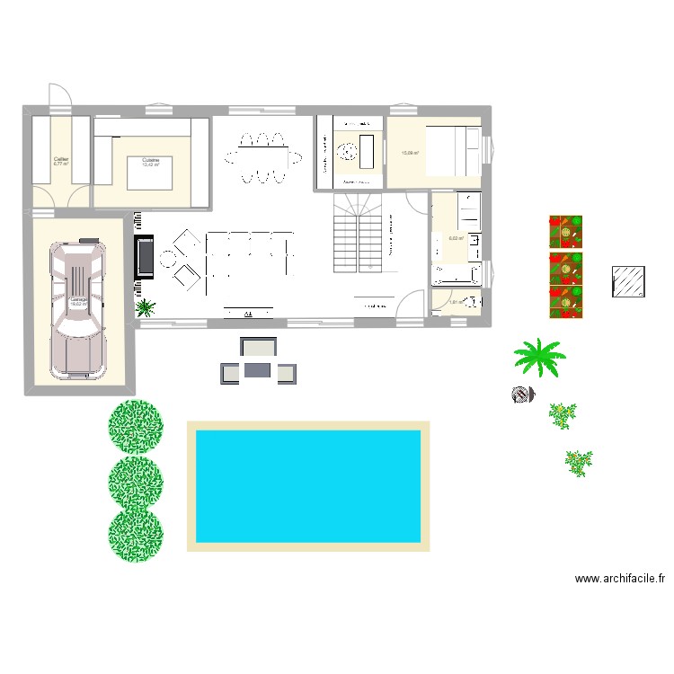 Maison parents. Plan de 6 pièces et 63 m2