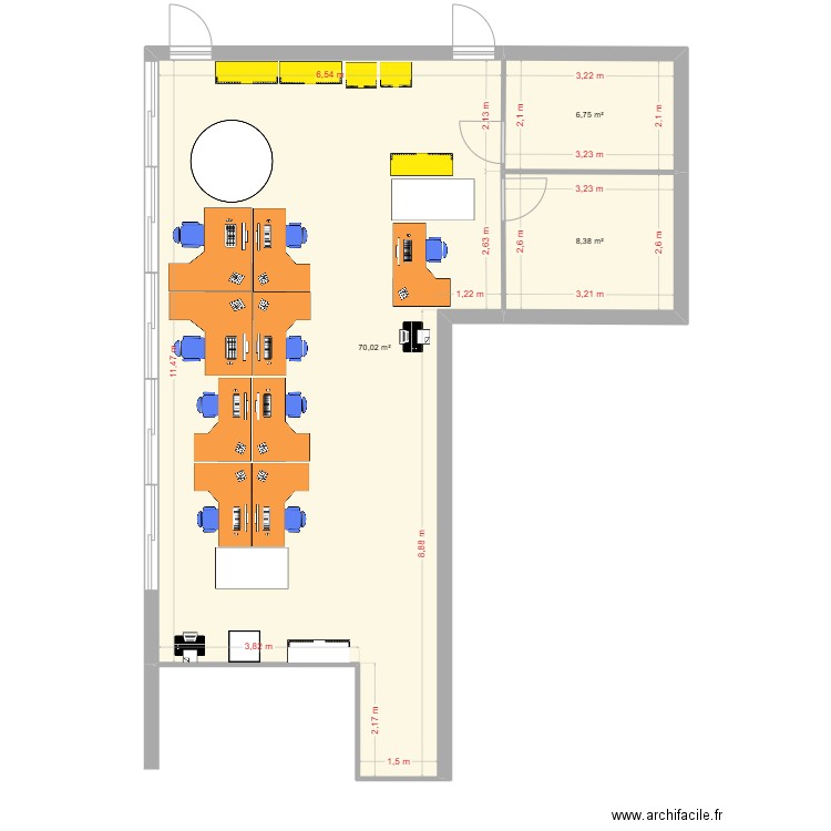 BUREAU 3001. Plan de 3 pièces et 85 m2