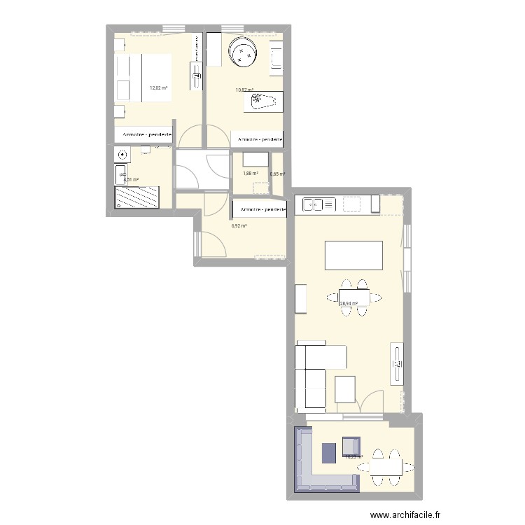 Plan appartement final. Plan de 8 pièces et 76 m2