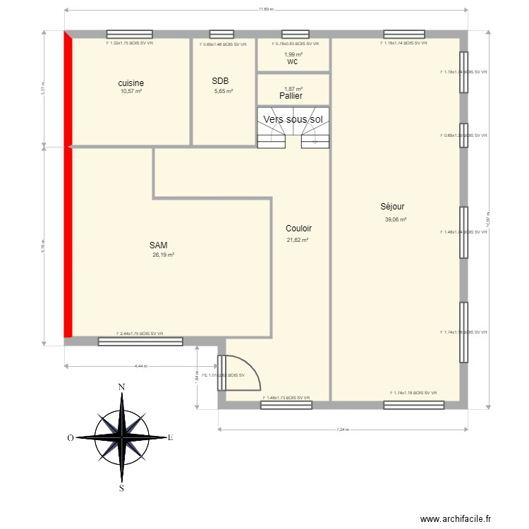 adam. Plan de 13 pièces et 215 m2