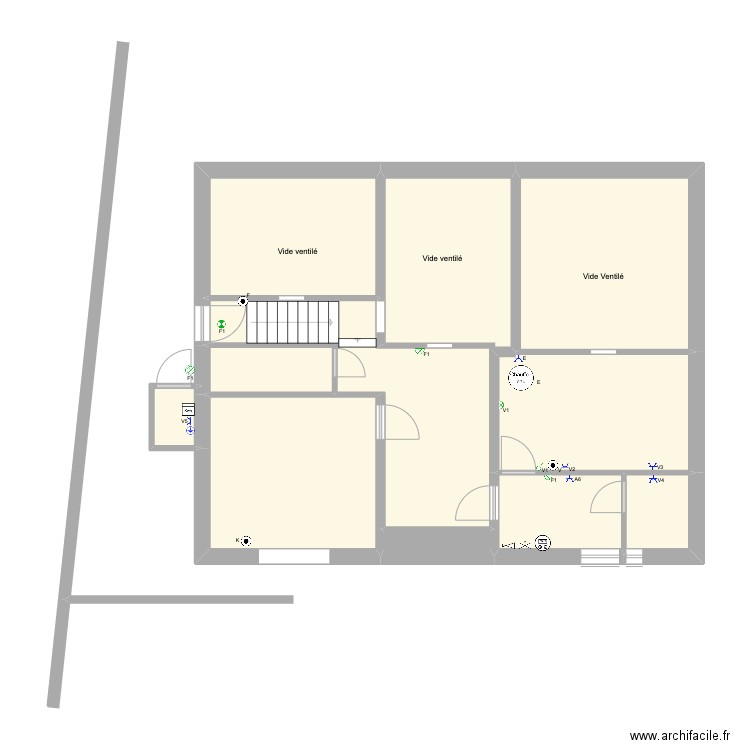 Cave électricité et sanitaire étage. Plan de 9 pièces et 92 m2