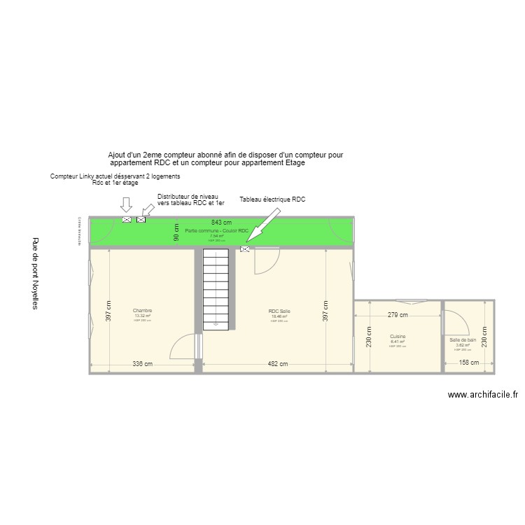 Pont noyelles RDC. Plan de 5 pièces et 49 m2