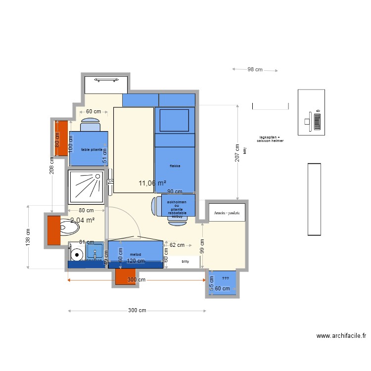 STUDIO ST LEGER 21 11 20 1705. Plan de 2 pièces et 13 m2