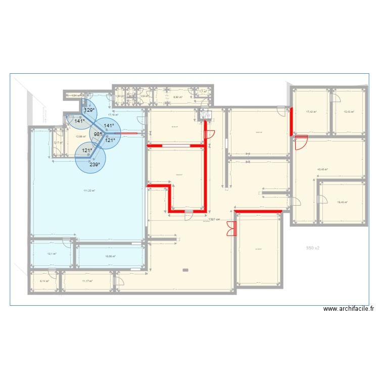 LYON 32  1er étage  Propo V2. Plan de 23 pièces et 544 m2
