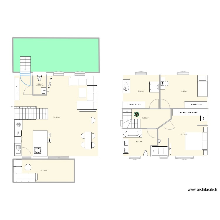 Maison grande terrasse. Plan de 9 pièces et 139 m2
