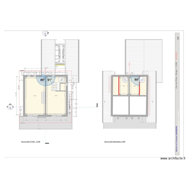 etage et mezzanine . Plan de 8 pièces et 150 m2