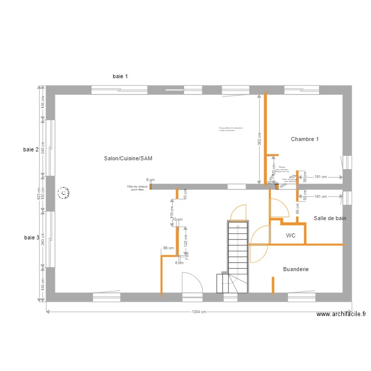 Plan cloisons et ouvertures RDC 2 sans cote. Plan de 0 pièce et 0 m2