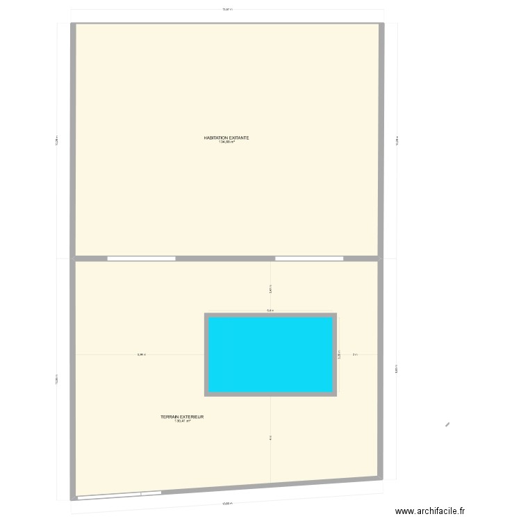 Piscine. Plan de 2 pièces et 265 m2