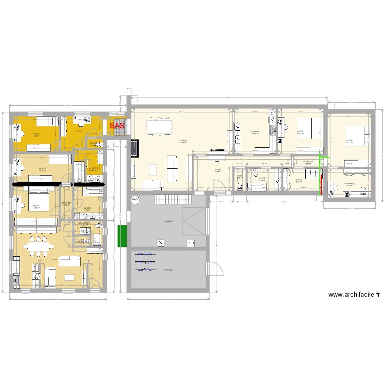 OK vieille maison 3 ch et  appart 2 ch. Plan de 0 pièce et 0 m2