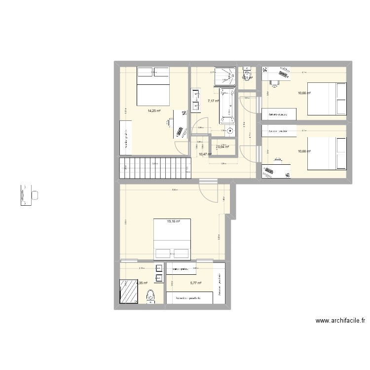 Maison Etage V2. Plan de 10 pièces et 84 m2
