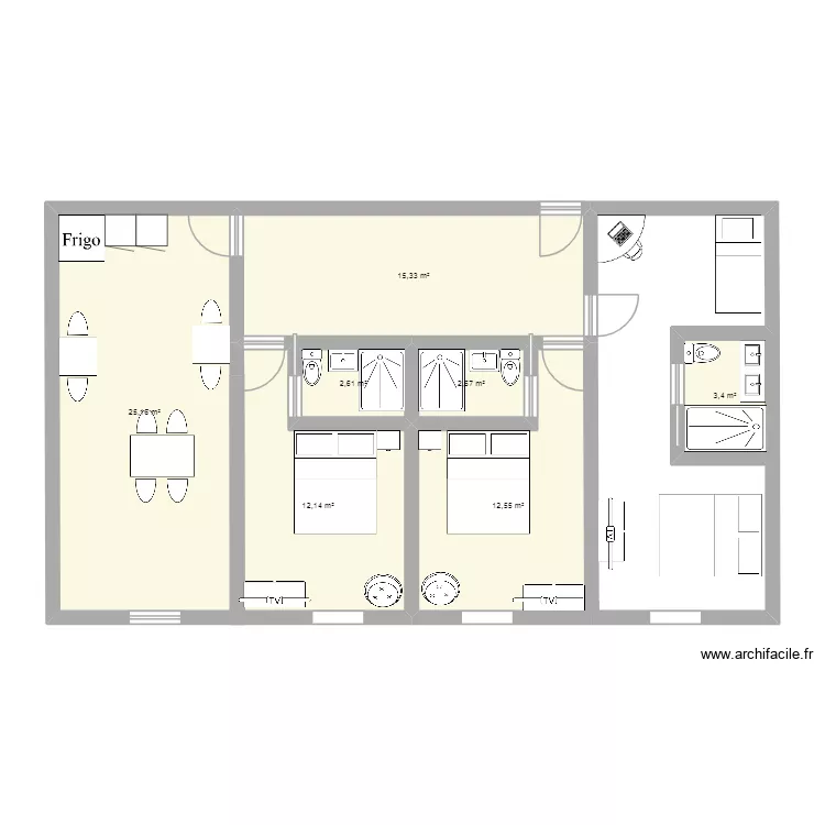 chambre d'hote. Plan de 7  et 74 m²