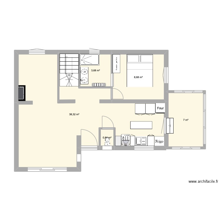 rez de chaussé. Plan de 5 pièces et 58 m2