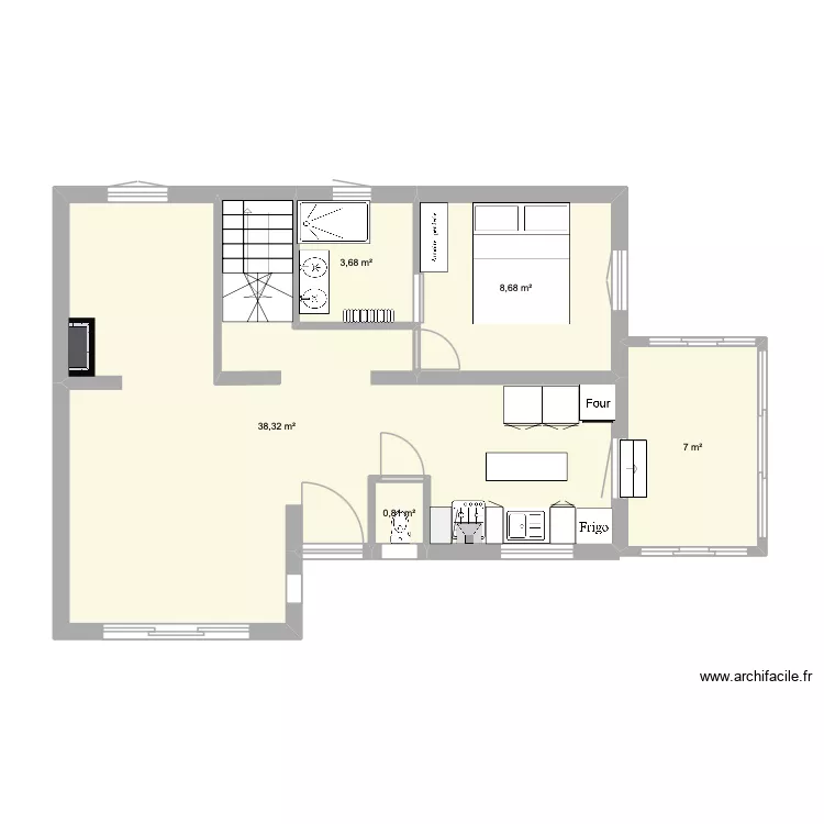 rez de chauss&eacute;. Plan de 5 pièces et 58 m²