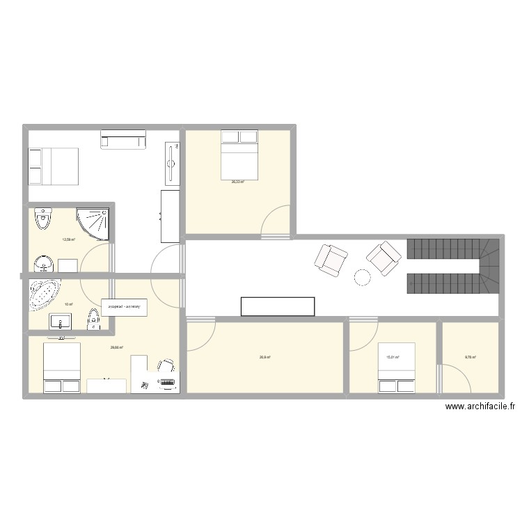 étage 1. Plan de 7 pièces et 130 m2
