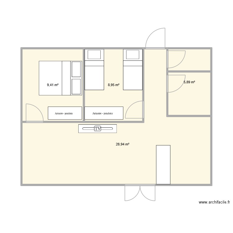 56B. Plan de 4 pièces et 53 m2