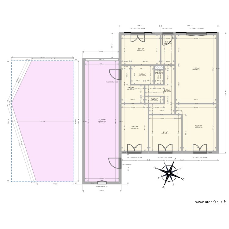 GODEAU. Plan de 13 pièces et 114 m2
