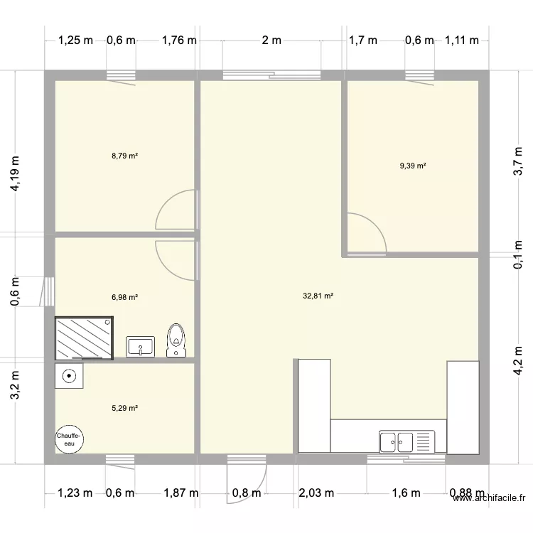 Plan "carré". Plan de 5 Pièces et 63 m² Plan "carré". Plan de 5 Pièces et 63 m²