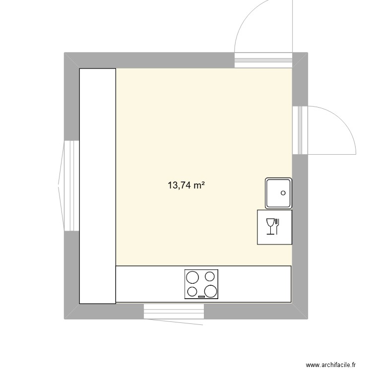 cuisine. Plan de 1 pièce et 14 m2