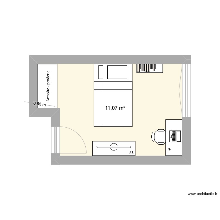 CHAMBRE EMILE. Plan de 1 pièce et 11 m2