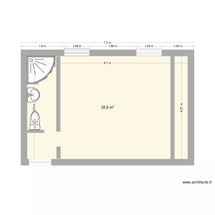 SDB_CH_H18102026. Plan de 1 Pièce et 29 m²