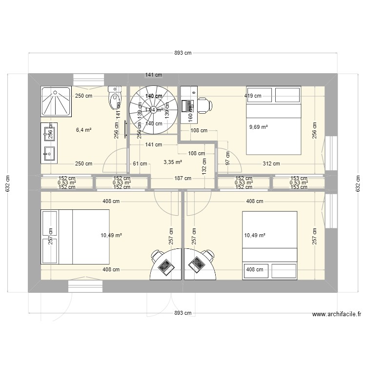 Maison Locative. Plan de 14 pièces et 90 m2