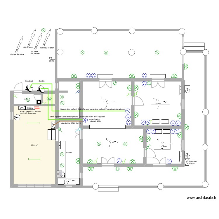 Maison Diégo. Tv et Starling.. Plan de 6 pièces et 79 m2
