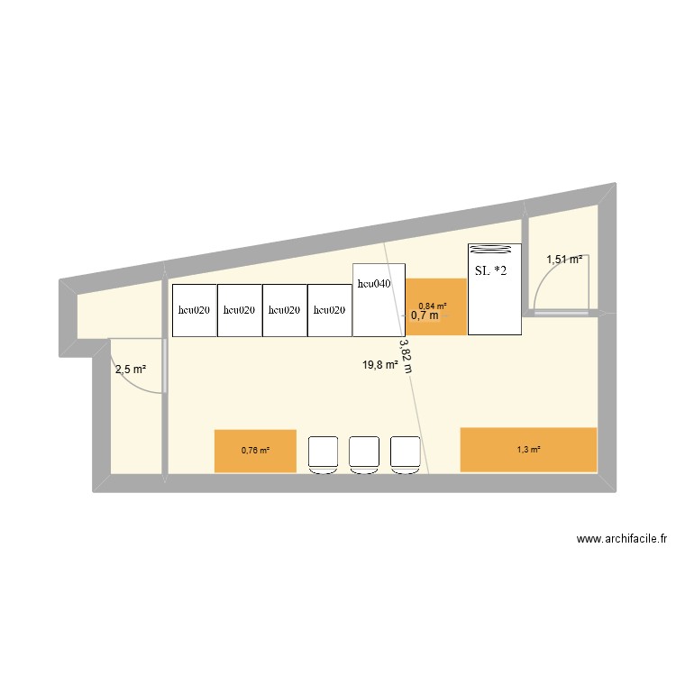 medi. Plan de 3 pièces et 24 m2