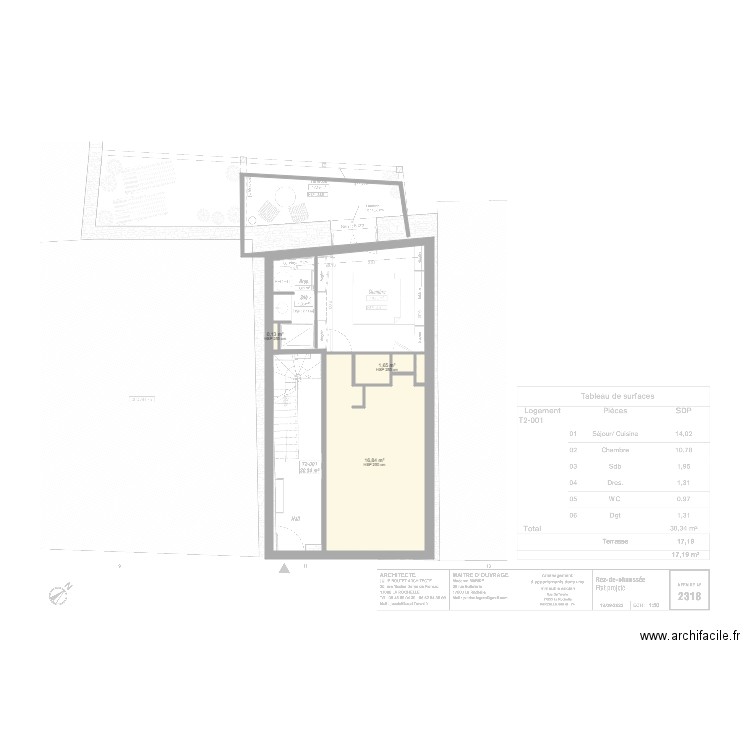 RDC P. Plan de 3 pièces et 19 m2