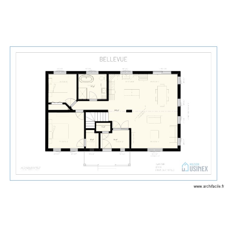 BELLEVUE 26’ X 44’ - PLAN VIERGE. Plan de 5 pièces et 91 m2