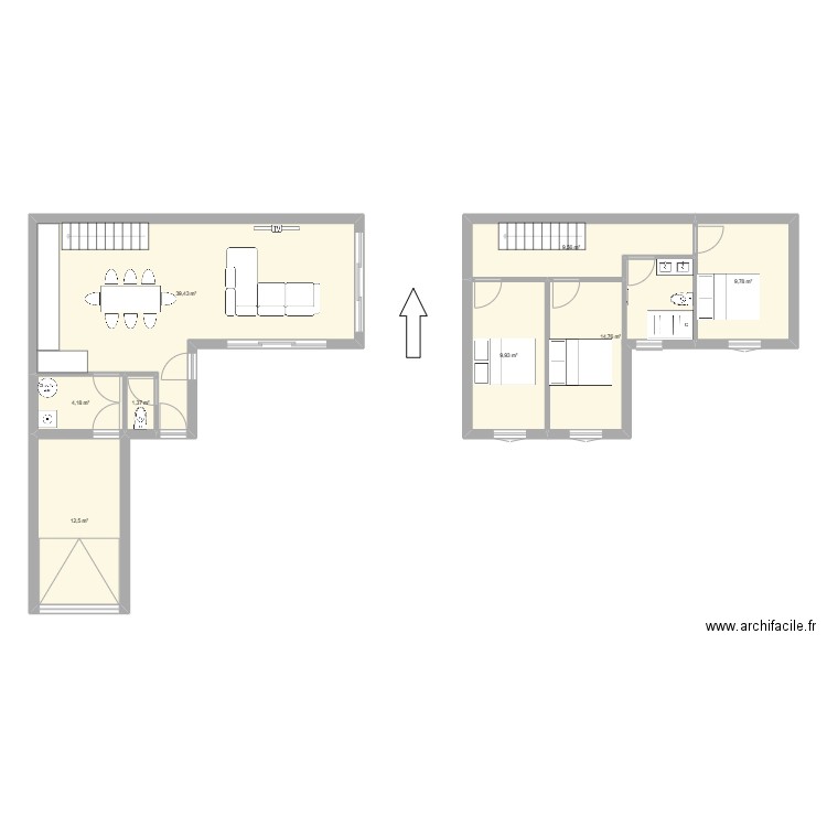Plan 3 (sud est). Plan de 8 pièces et 102 m2